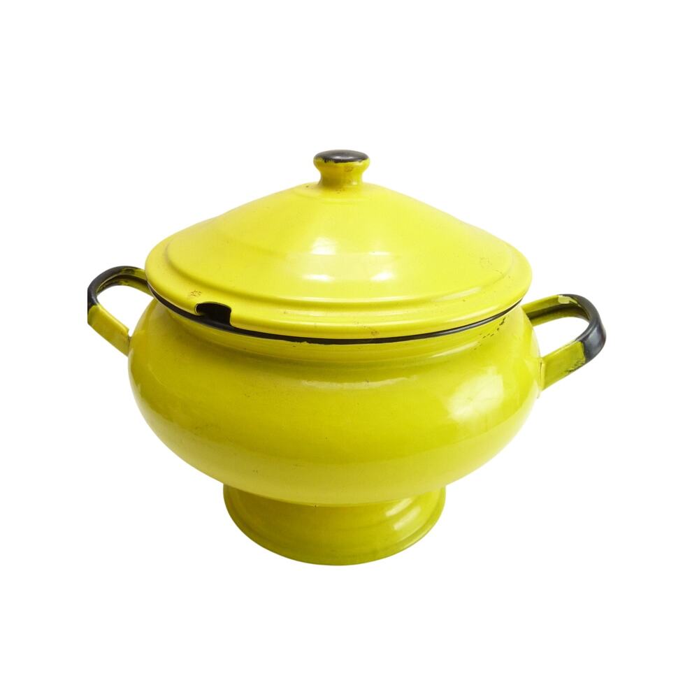 Vintage Yellow Metal Enamel Soup Tureen